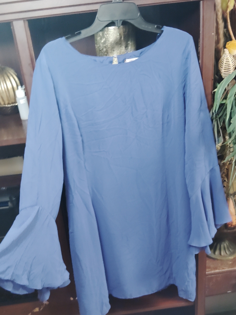Jennifer Lopez Soft Blue Bell-Sleeve Long-Sleeve Dress